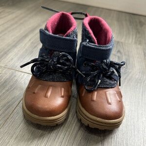 Carter's Toddler Boy's Boots Size 7 Brown Leather with Navy Burgundy Accents